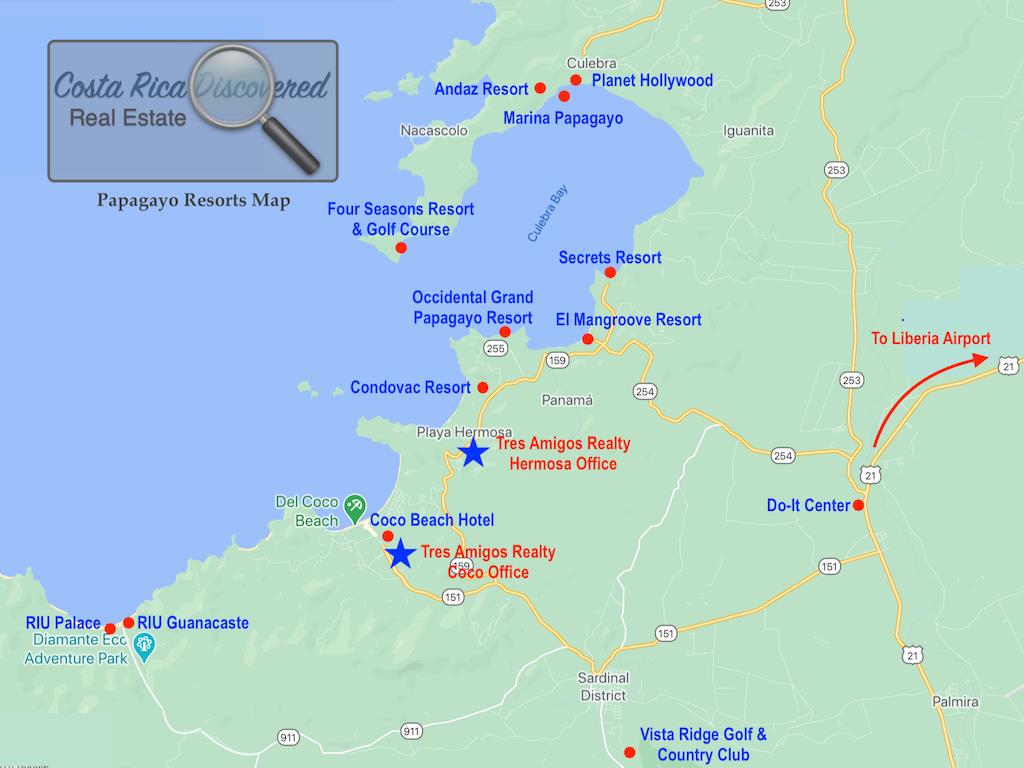 Papagayo Region Resorts Map Costa Rica Discovered Real Estate