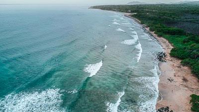 Aerial view of surfing at Avellanas Beach