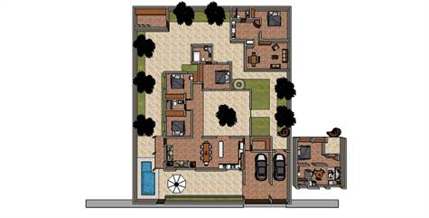 layout of the property (house 1 is the one to the right, over the garages) (House 2 is the one on the back of the property) (house 3 is the big one on the front)