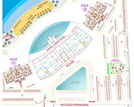 Condo hotel masterplan with pool to lagoon