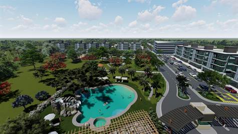Pool, park, commercial areas