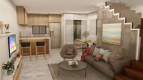 Living Room to kitchen Rendering