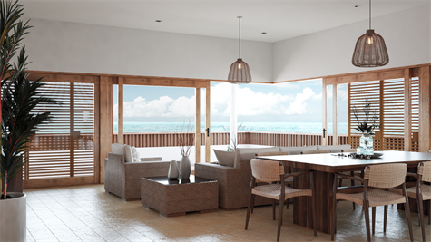 Living room and dining room Apartment A and B - Ocean front condo for sale in Mahahual