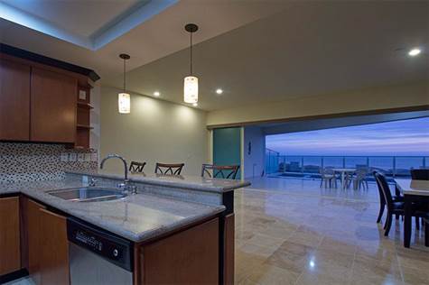 Kitchen has ocean views