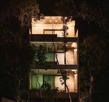 facade at night - Studio with private pool for sale in Tulum
