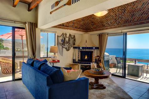 Living Area with Fire Place & Ocean Views