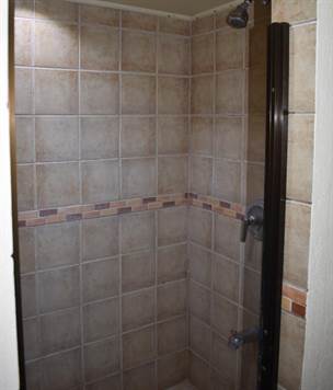 Tiled shower stall.
