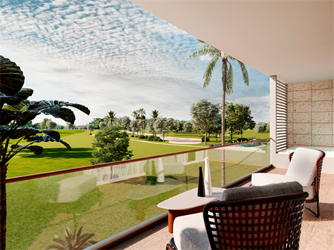 View of golf course from balcony rendering