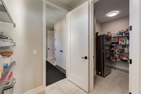 A pass-through gives easy access to the humungous pantry and kitchen from the garage.