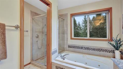 Roomy glass & tile shower.