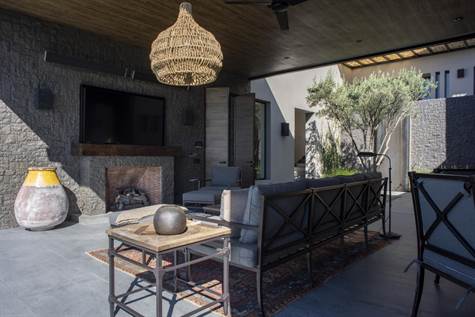 Outdoor sala with fireplace