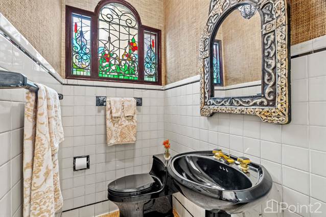Powder room with stained glass window!